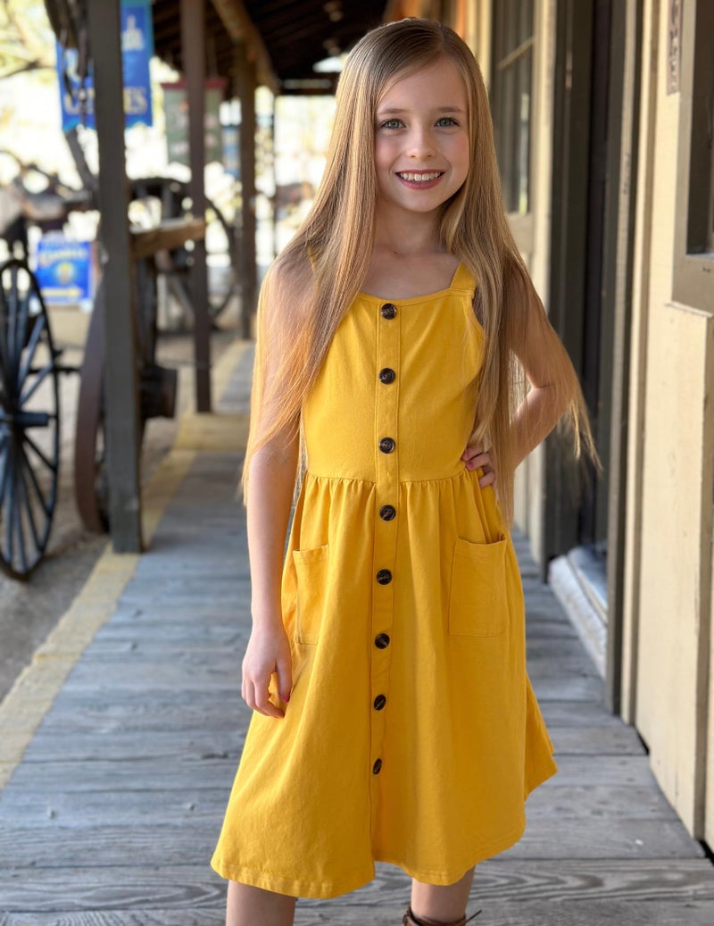 Arshiner Toddler Girls Short Sleeve Casual A-Line Twirly Skater Dress for School Yellow 6X - Image 4